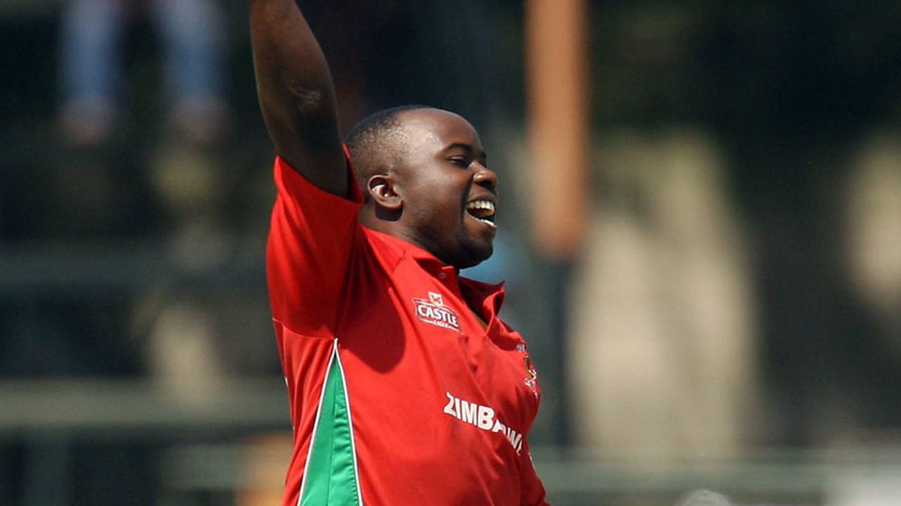 Prosper Utseya became the second Zimbabwe player to claim a hat-trick, Zimbabwe v South Africa, tri-series, Harare, August 29, 2014