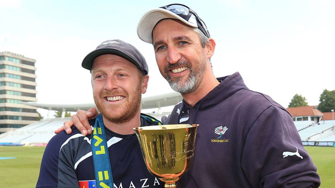 Andrew Gale and Jason Gillespie the the precious prize, Nottinghamshire v Yorkshire, County Championship, Division One, Trent Bridge, September 12, 2014