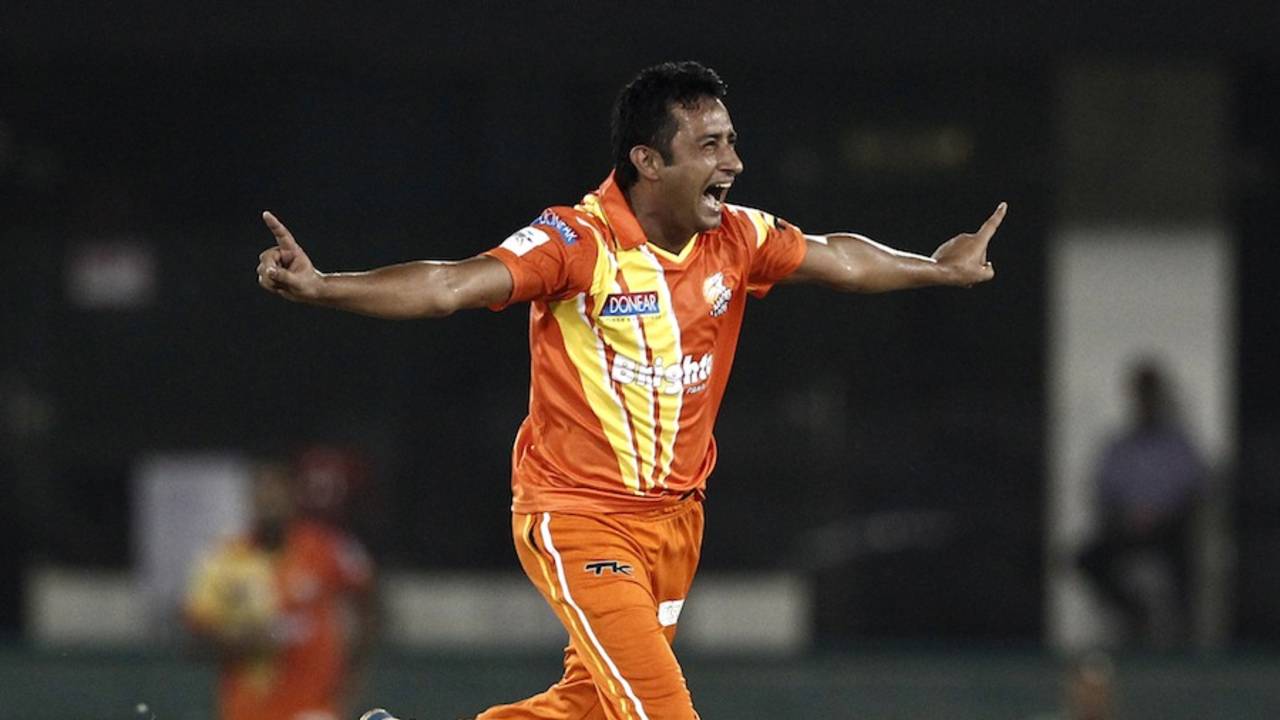 Imran Ali is thrilled with a wicket, Mumbai Indians v Lahore Lions, CLT20 qualifier, Raipur, September 13, 2014