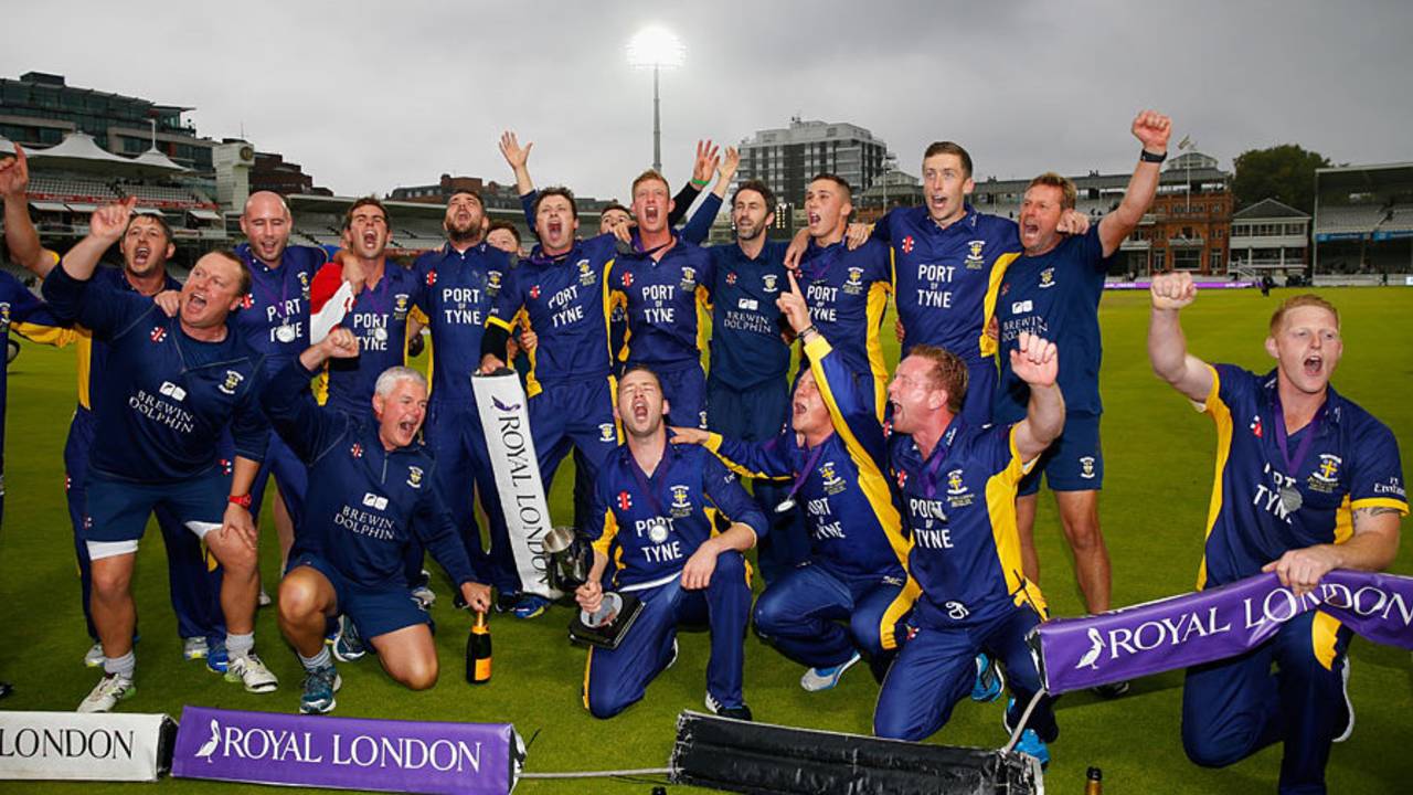 Durham sing the team song in front of their travelling supporters, Durham v Warwickshire, Royal London Cup final, Lord's, September 20, 2014