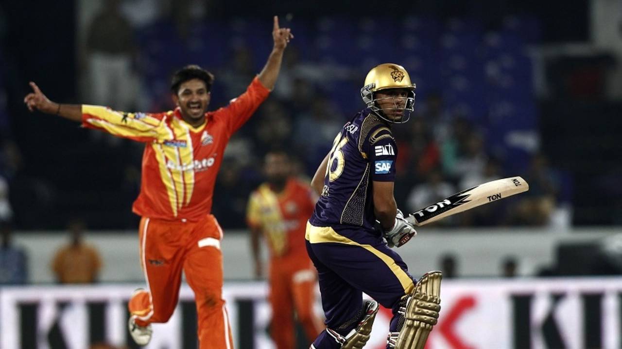 Aizaz Cheema celebrates having Manvinder Bisla caught behind, Kolkata Knight Riders v Lahore Lions, Champions League T20, Hyderabad, September 21, 2014