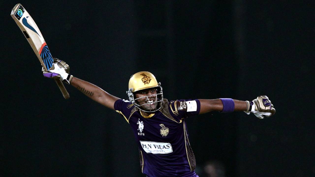 Suryakumar Yadav is pumped up after leading Knight Riders to a win, Kolkata Knight Riders v Perth Scorchers, CLT20, Group A, Hyderabad, September 24, 2014