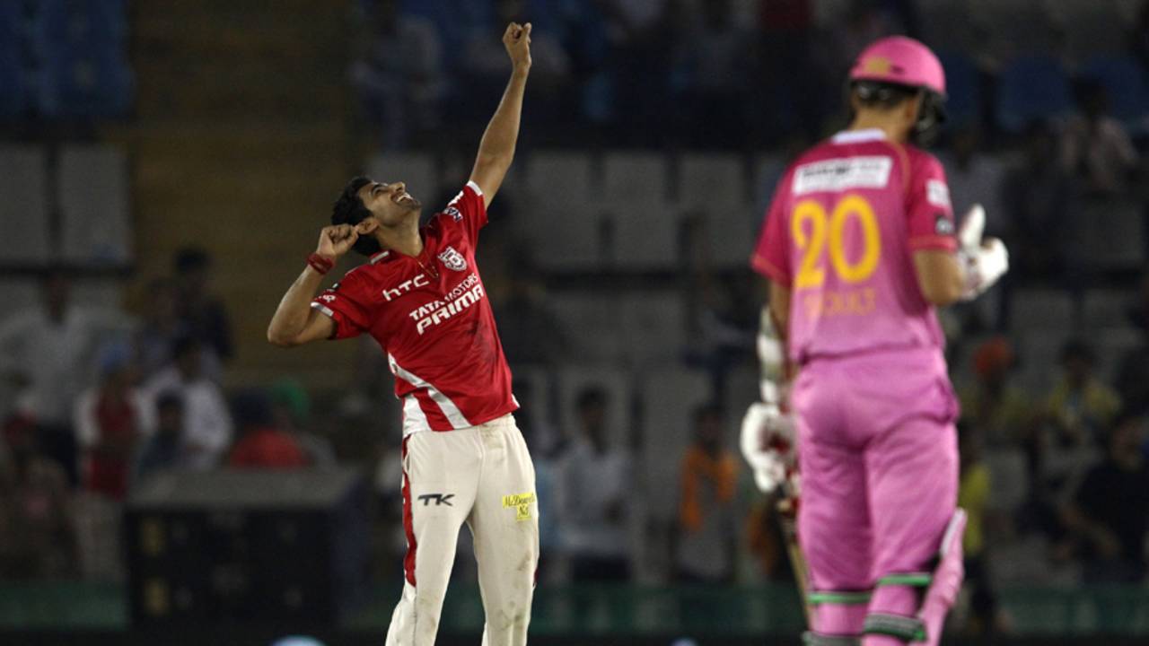 Karanveer Singh is ecstatic after dismissing last-man Trent Boult, Kings XI Punjab v Northern Knights, Champions League T20, Mohali, September 26, 2014