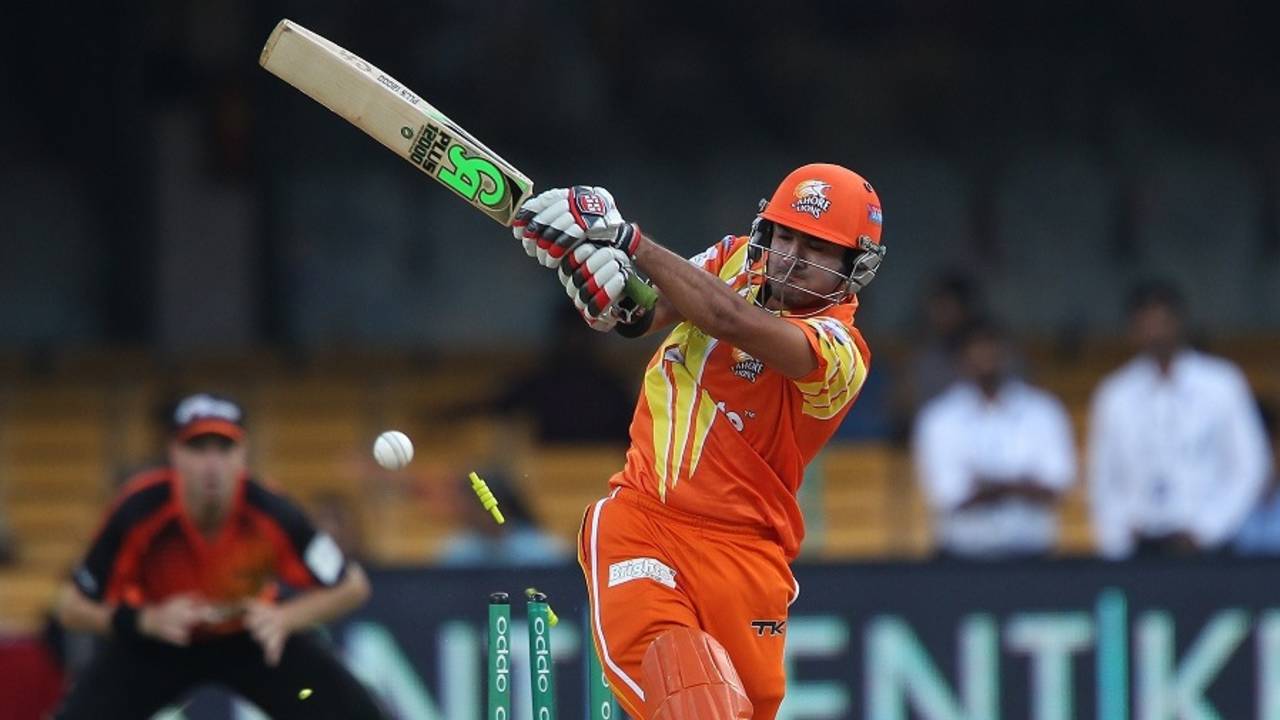 Umar Siddiq is bowled, Lahore Lions v Perth Scorchers, Champions League T20, Group A, Bangalore, September 30, 2014