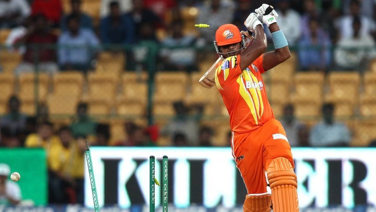 Mohammad Saeed loses his off stump, Lahore Lions v Perth Scorchers, Champions League T20, Group A, Bangalore, September 30, 2014