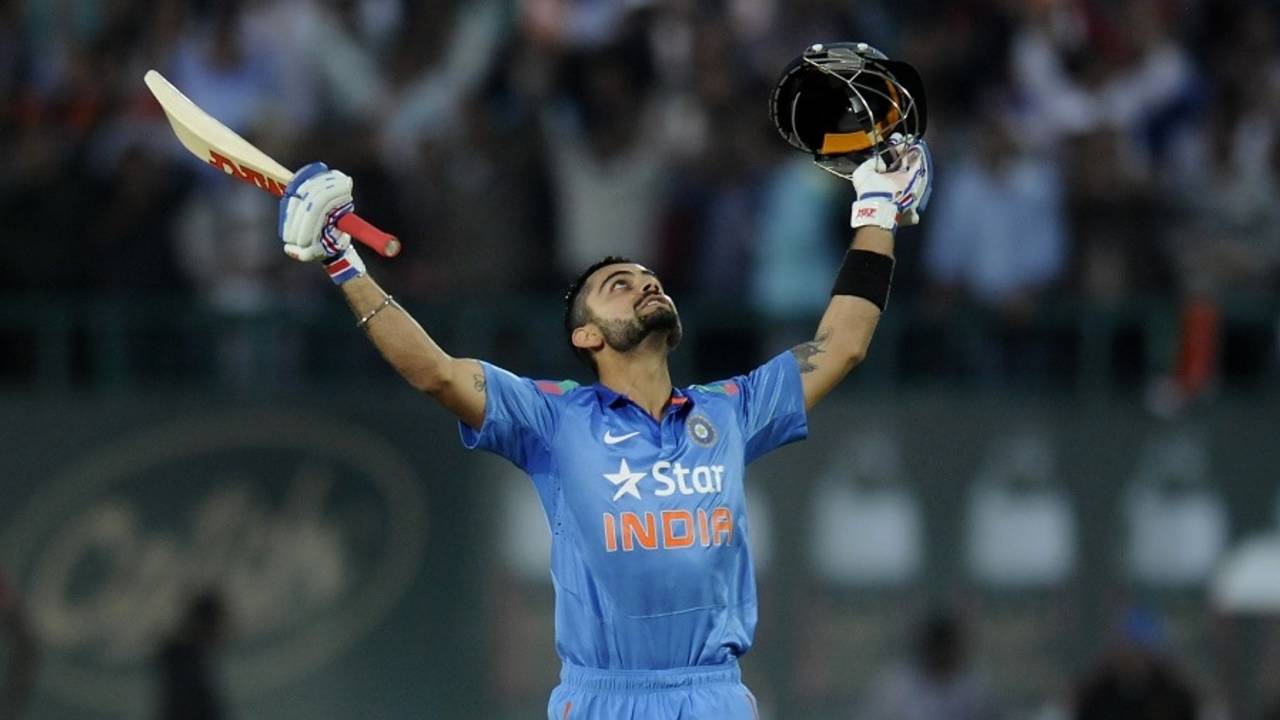 Virat Kohli was a relieved man after his 20th century, India v West Indies, 4th ODI, Dharamsala, October 17, 2014