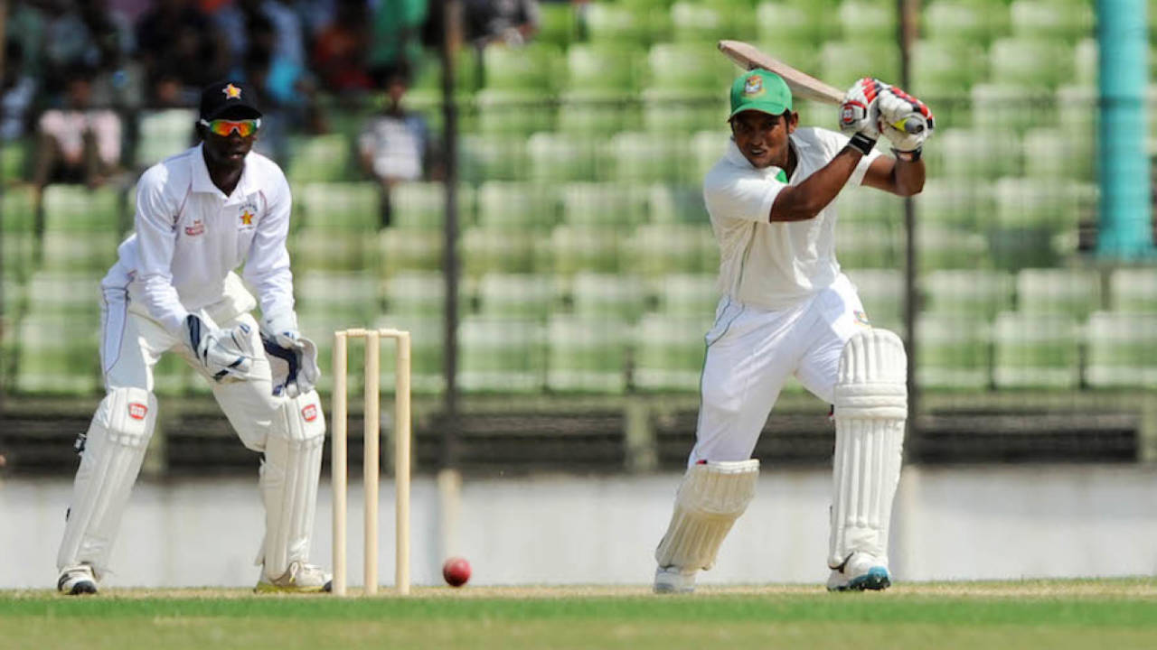Rony Talukder drives through the off side, BCB XI v Zimbabweans, 2nd day, Fatullah, October 21, 2014