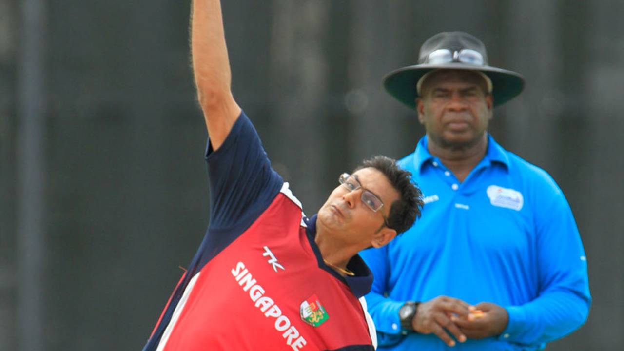Mulewa Dharmichand picked up 3 for 27, Malaysia v Singapore, ICC World Cricket League Division Three, Kuala Lumpur, October 23, 2014