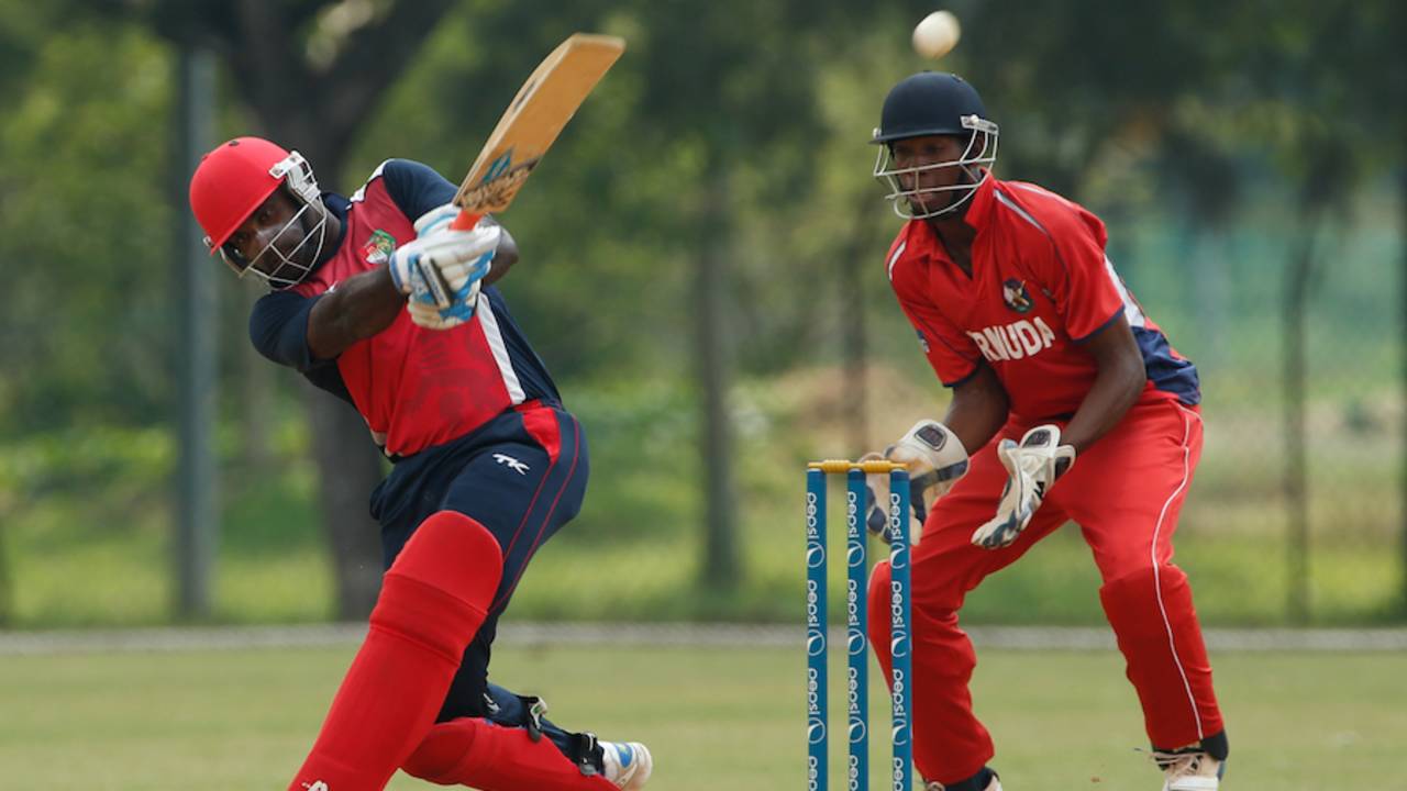 Chaminda Ruwan targets the leg side during his fifty, Bermuda v Singapore, ICC WCL Division Three, Selangor, October 28, 2014