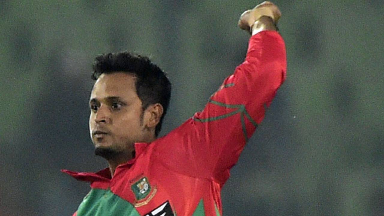 Left-arm spinner Arafat Sunny is thrilled after taking a wicket, Bangladesh v Zimbabwe, 3rd ODI, Mirpur, November 26, 2014
