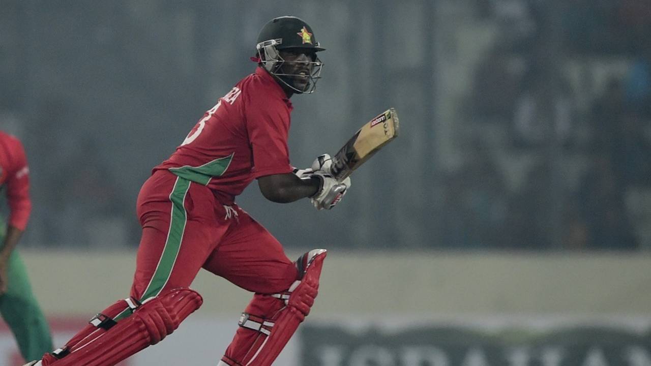 Hamilton Masakadza watches the ball go through the off side, Bangladesh v Zimbabwe, 4th ODI, Mirpur, November 28, 2014