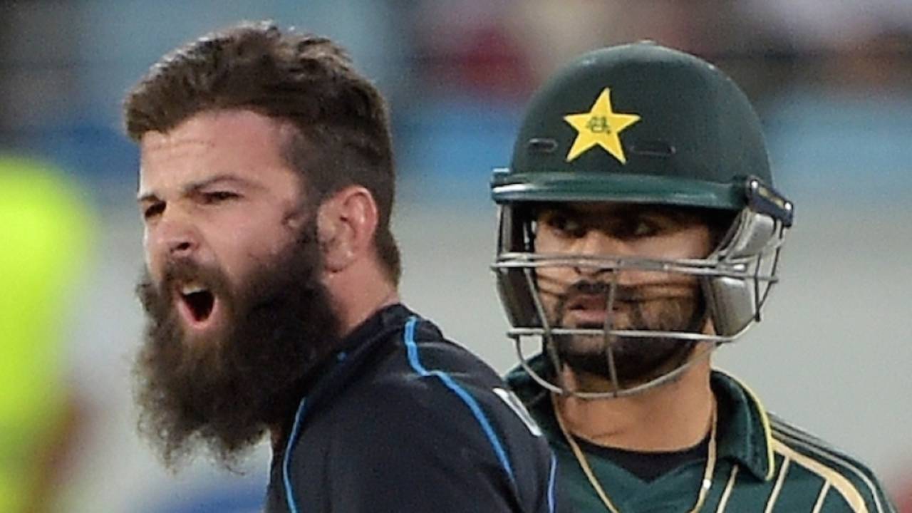 The beard baron: Anton Devcich roars after dismissing Sarfraz Ahmed, Pakistan v New Zealand, 2nd T20I, Dubai, December 5, 2014