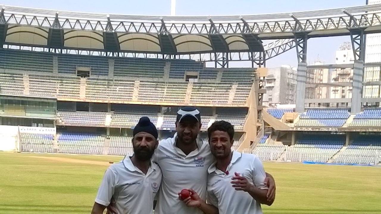 Hardeep Singh, Samiullah Beigh and Ram Dayal after the win, Mumbai v Jammu & Kashmir, Ranji Trophy 2014-15, Group A, Mumbai, 4th day, December 10, 2014