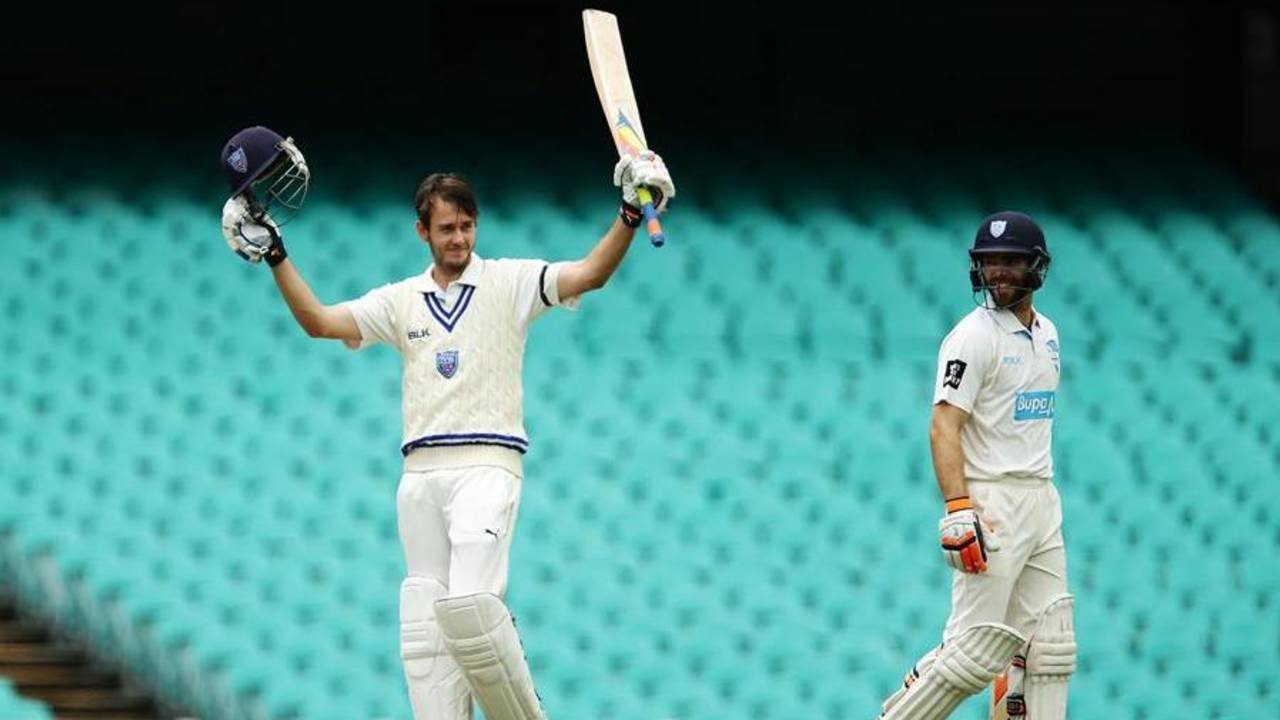 Kurtis Patterson celebrates his second first-class hundred, New South Wales v Queensland, Sheffield Shield, Sydney, 3rd day, December 11, 2014