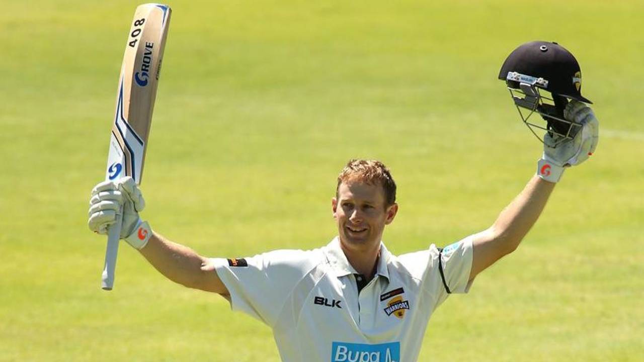Adam Voges celebrates his second hundred of the match, Western Australia v Victoria, Sheffield Shield, Perth, 4th day, December 12, 2014