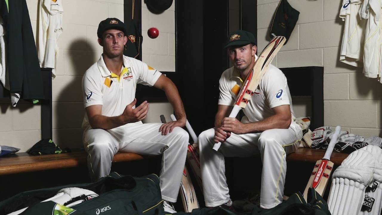 Mitchell and Shaun Marsh at a photo shoot on the eve of the Gabba Test against India, Brisbane, December 16, 2014