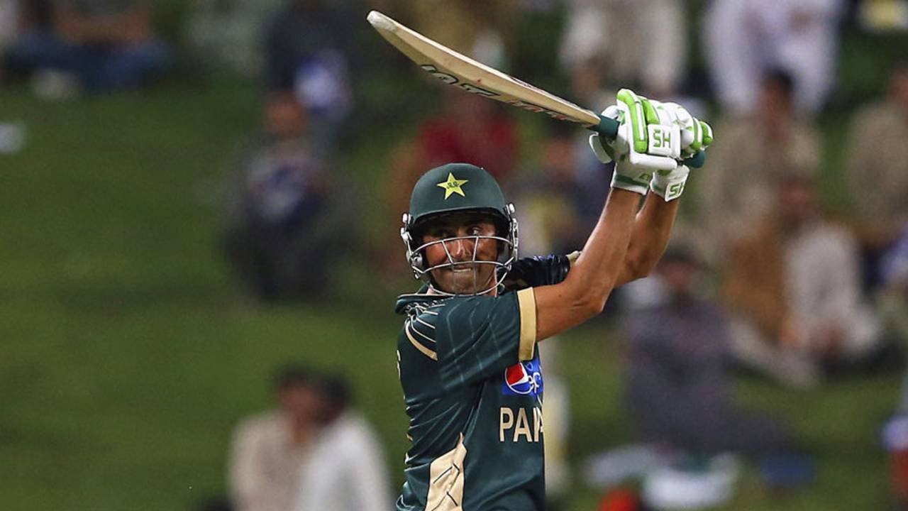 Younis Khan muscles the ball through the off side, Pakistan v New Zealand, 4th ODI, Abu Dhabi, December 17, 2014