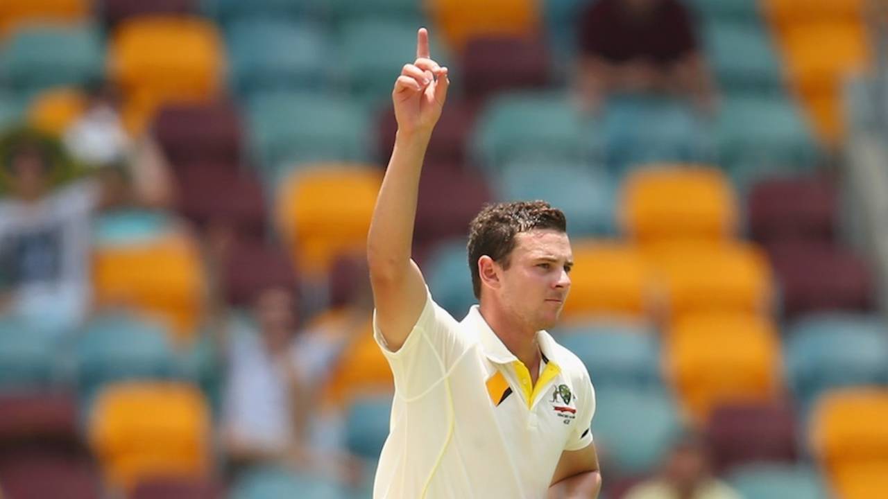 Josh Hazlewood took a five-wicket haul on debut, Australia v India, 2nd Test, Brisbane, 2nd day, December 18, 2014