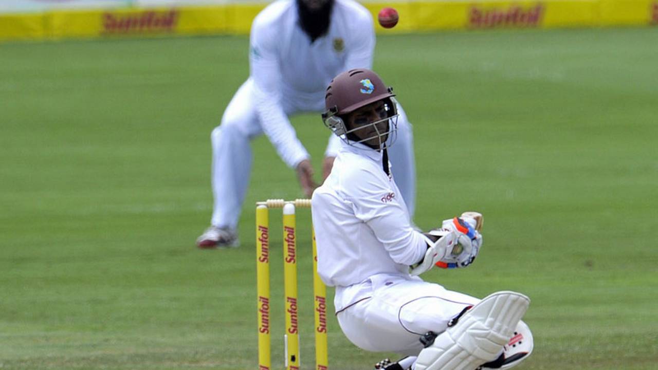 Shivnarine Chanderpaul ducks under a bouncer, South Africa v West Indies, 1st Test, Centurion, 4th day, December 20, 2014