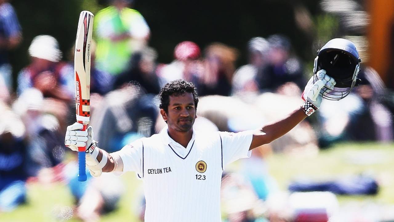 Dimuth Karunaratne raised his maiden Test century, New Zealand v Sri Lanka, 1st Test, Christchurch, 3rd day, December 28, 2014