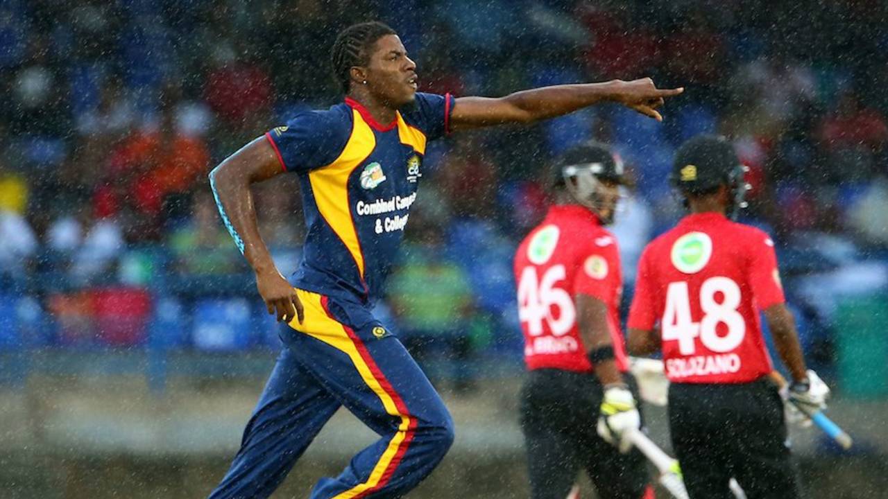 Christopher Powell took 5 for 22 for CCC, Trinidad & Tobago v Combined Campuses and Colleges, Nagico Super50, 2nd semi-final, January 23, 2015