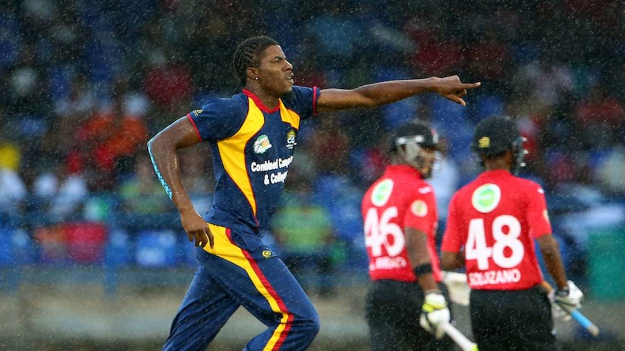 Christopher Powell took 5 for 22 for CCC, Trinidad & Tobago v Combined Campuses and Colleges, Nagico Super50, 2nd semi-final, January 23, 2015