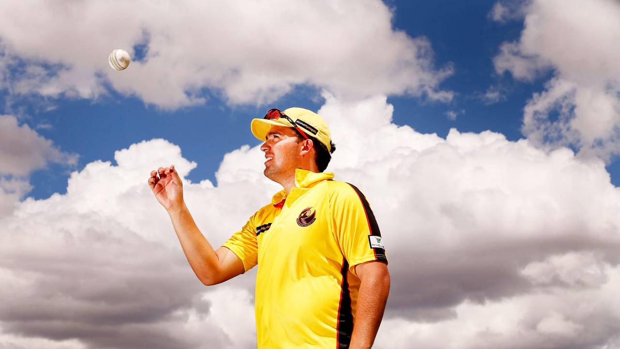 Michael Bailey of Western Australia poses for a photo after taking five wickets against Northern Territory in their Imparja Cup match, Alice Springs, February 11, 2014