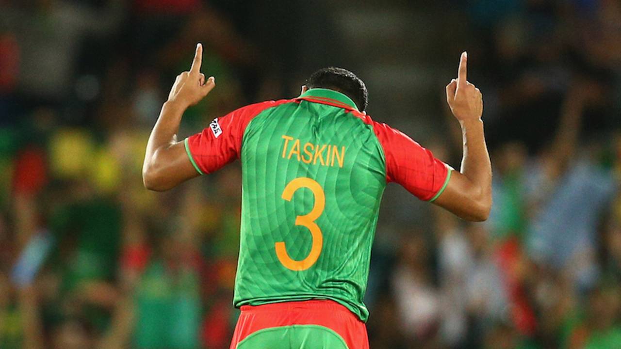 Taskin Ahmed is delighted after picking up his first World Cup wicket, Afghanistan v Bangladesh, World Cup 2015, Group A, Canberra, February 18, 2015