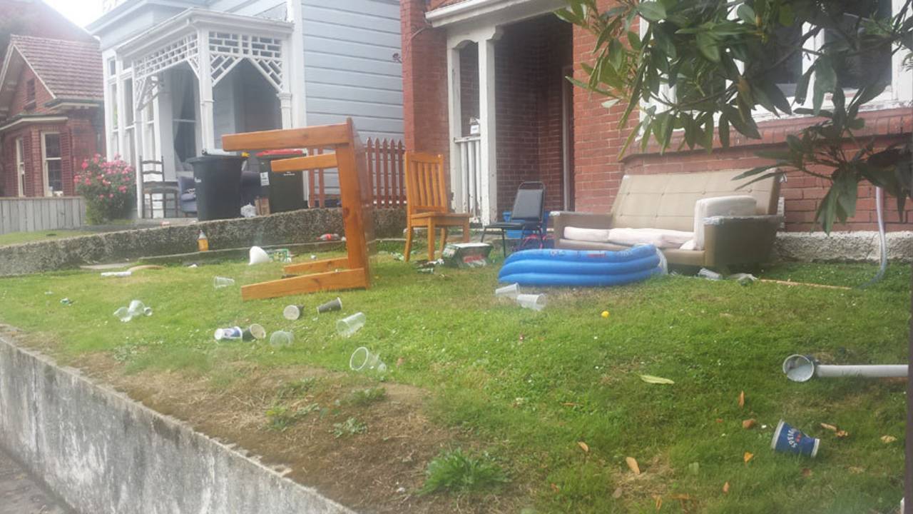 University students in Dunedin leave behind a trail of destruction, Dunedin, February 22, 2015