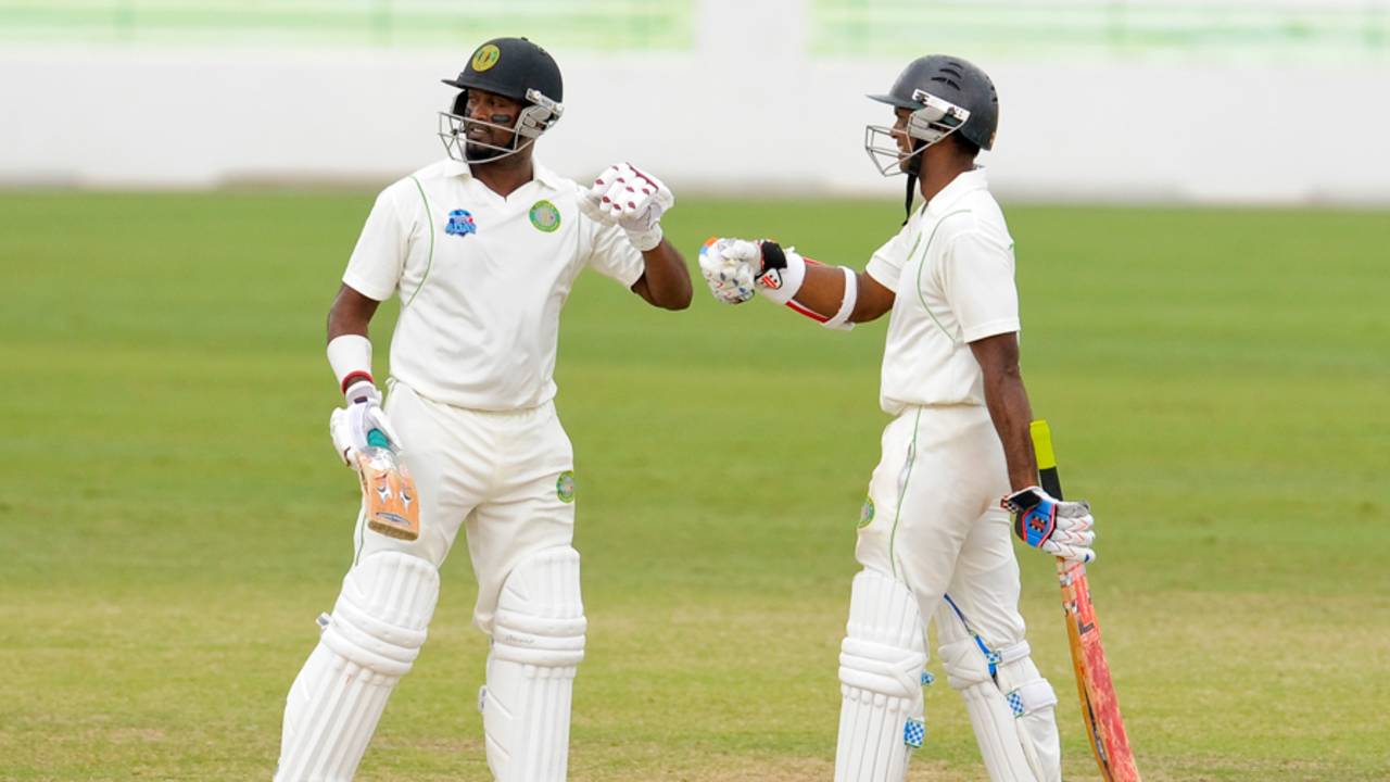Narsingh Deonarine and Shivnarine Chanderpaul added 144 for the fourth wicket, Barbados v Guyana, Regional 4-day Tournament, 4th day, Bridgetown, February 23, 2015