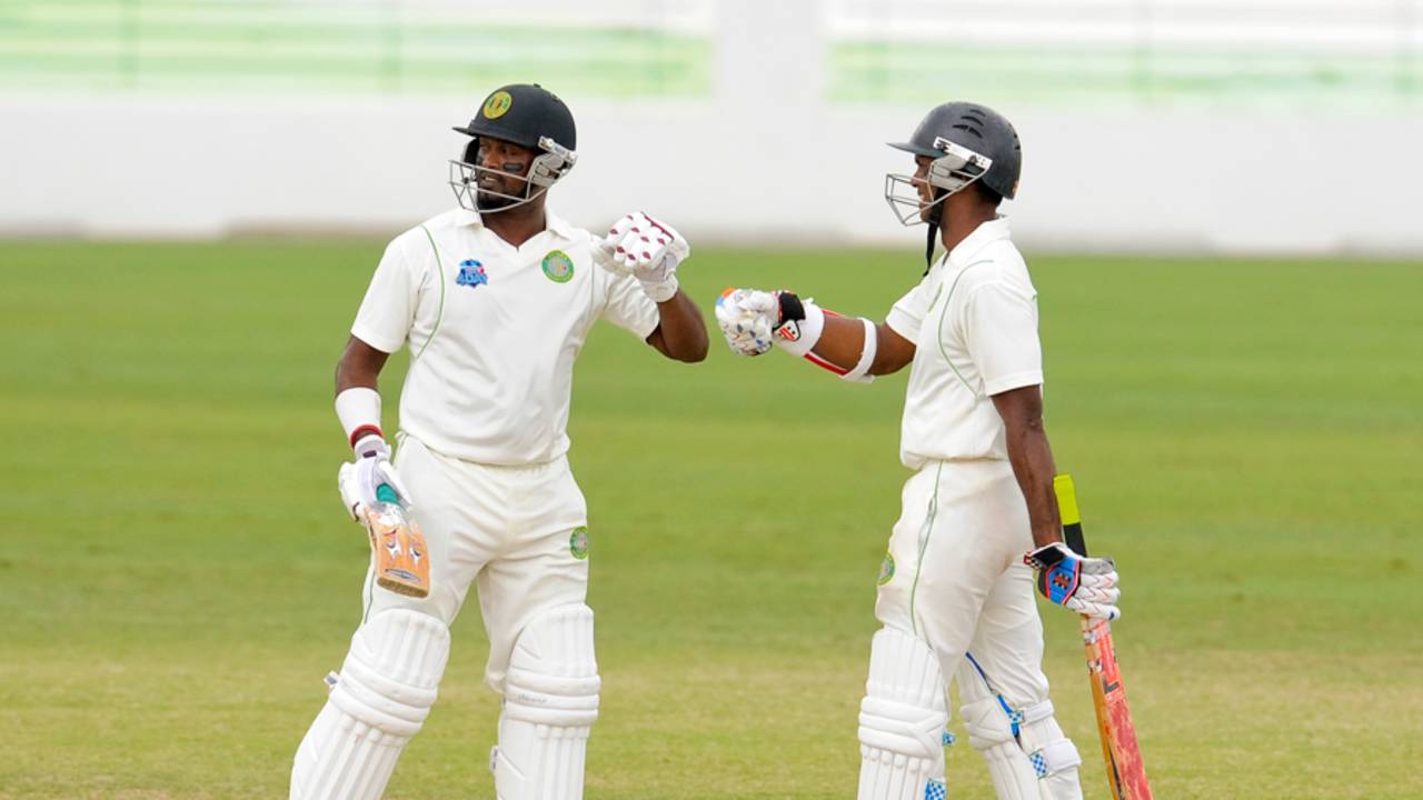 Narsingh Deonarine and Shivnarine Chanderpaul added 144 for the fourth wicket, Barbados v Guyana, Regional 4-day Tournament, 4th day, Bridgetown, February 23, 2015