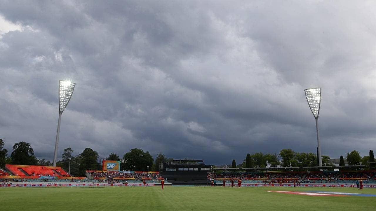Dark clouds loom over the Manuka Oval, West Indies v Zimbabwe, World Cup 2015,  Group B, Canberra, February 24, 2015