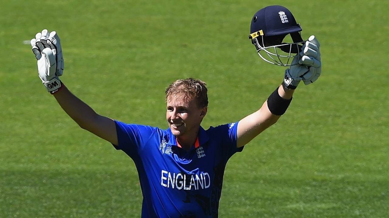 Joe Root soaks in the cheers after getting to a century, England v Sri Lanka, World Cup 2015, Group A, Wellington, March 1, 2015