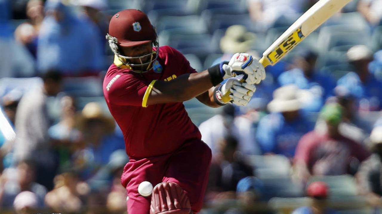 Softening him up: Dwayne Smith is struck on his thigh, India v West Indies, World Cup 2015, Group B, Perth, March 6