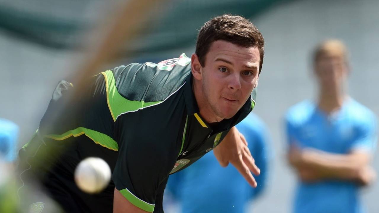 Josh Hazlewood has a bowl during practice, World Cup 2015, Sydney, March 7, 2015