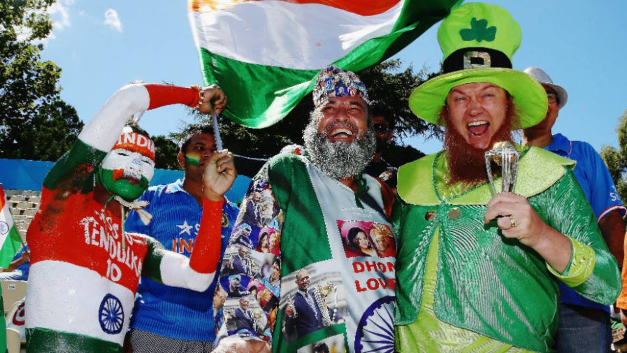 Indian and Irish fans enjoy the action at Seddon Park, India v Ireland, World Cup 2015, Group B, Hamilton, March 10, 2015