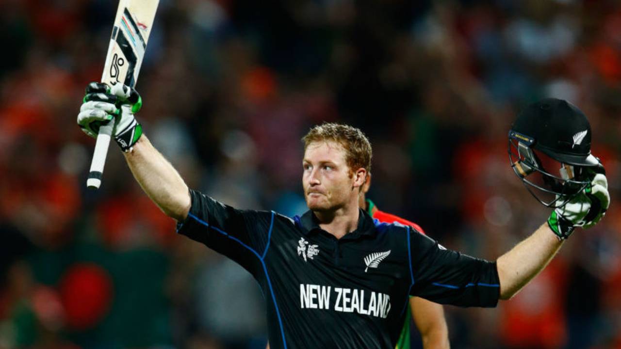 Martin Guptill made his first World Cup hundred, New Zealand v Bangladesh, World Cup 2015, Group A, Hamilton, March 13, 2015
