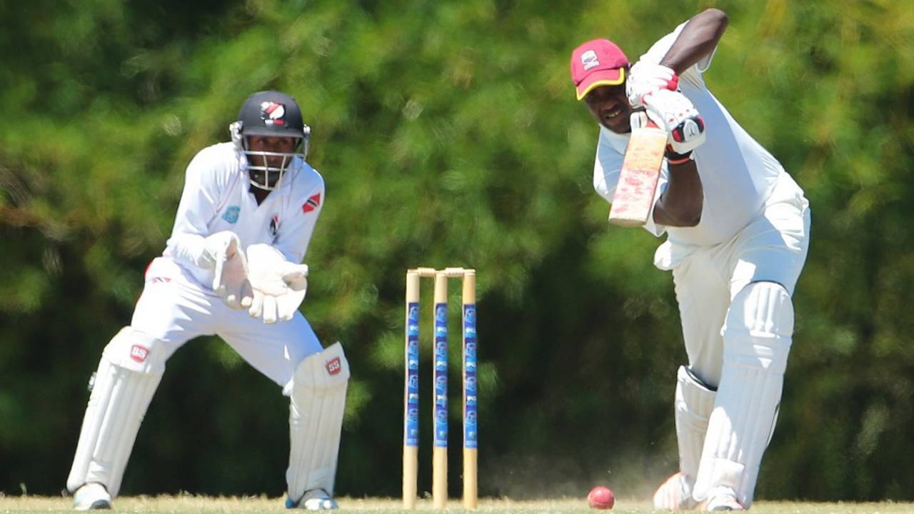 Steve Liburd drives on his way to 51, Trinidad & Tobago v Leeward Islands, Professional Cricket League 2014-15, Trinidad, 4th day, March 23, 2015