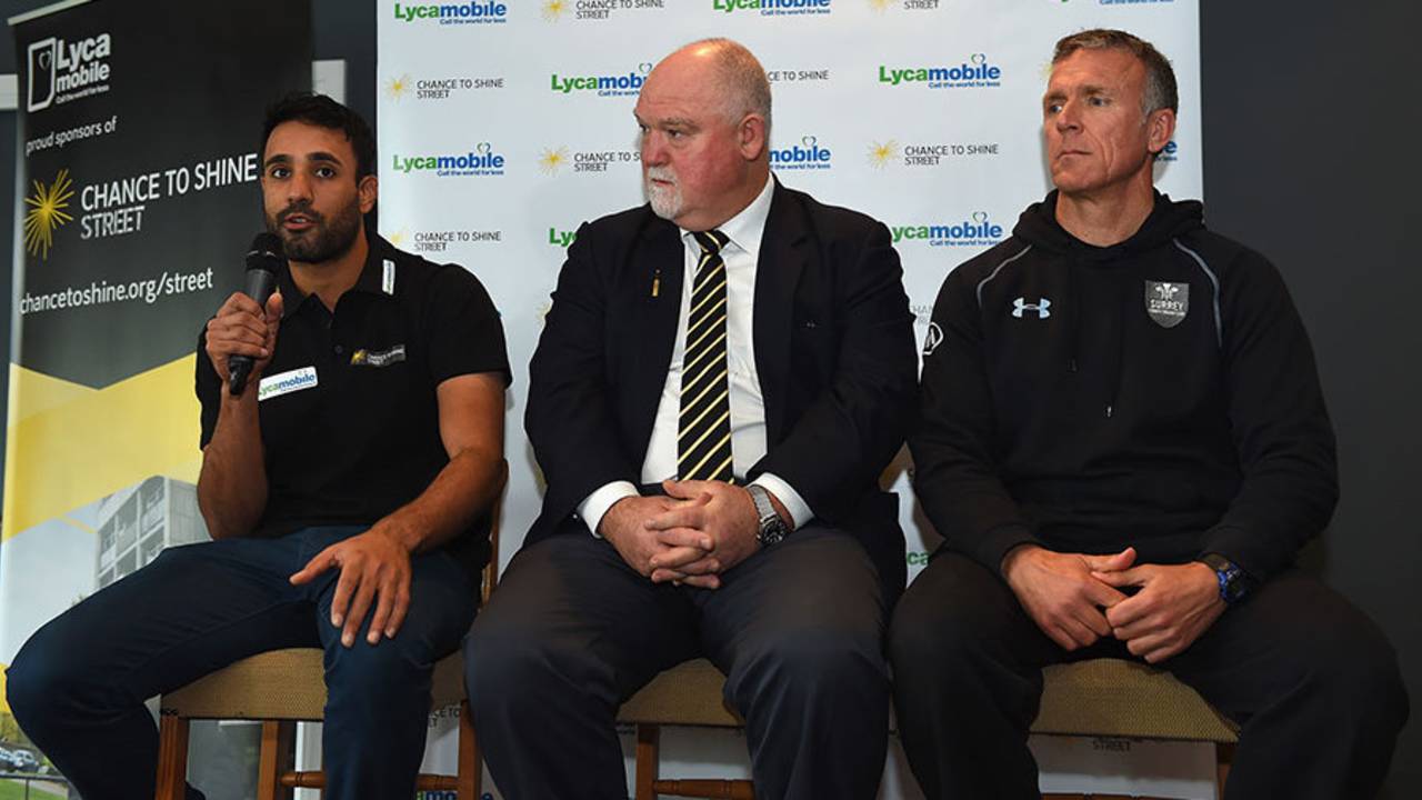 Ravi Bopara speaking at a Chance to Shine event launch, The Oval, March 25, 2015