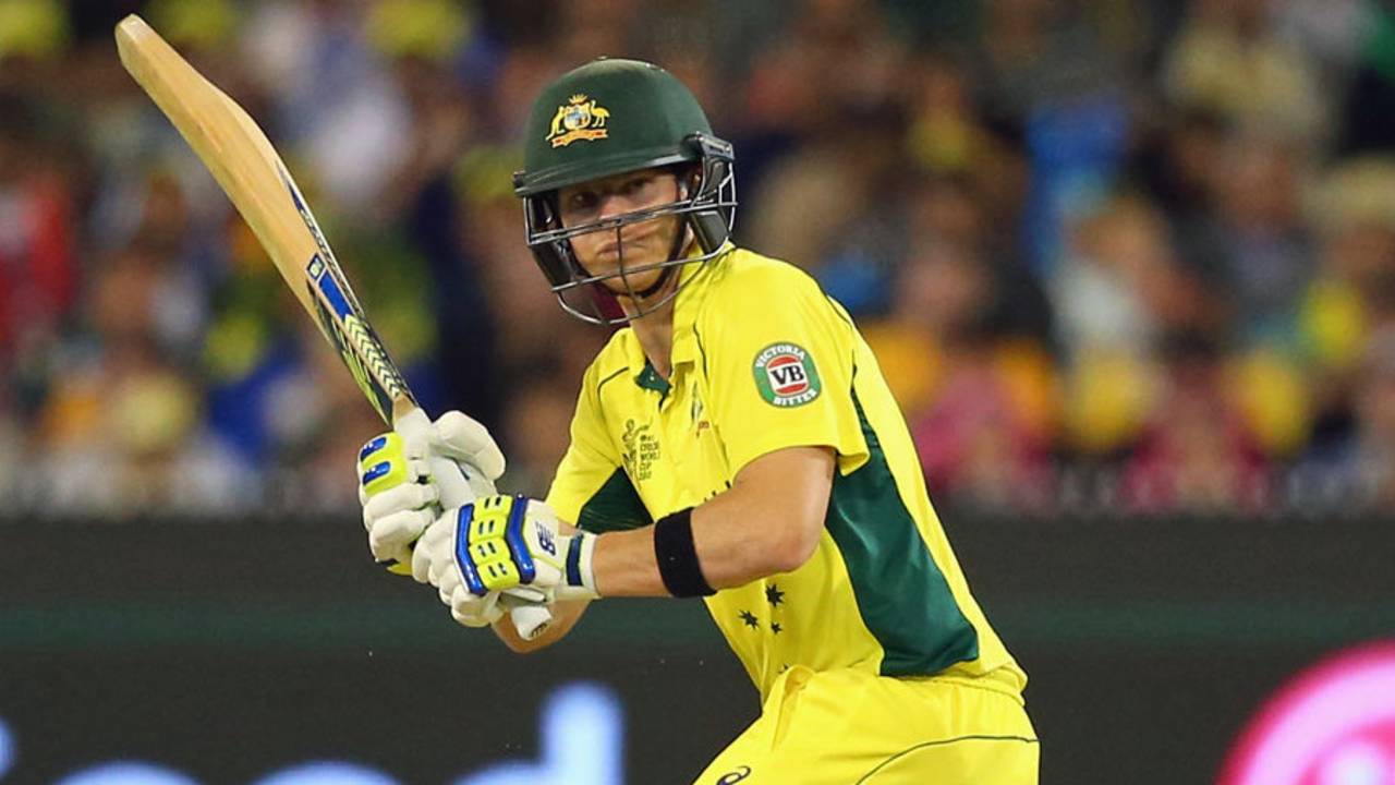 Steven Smith turns the ball on to the leg side, Australia v New Zealand, World Cup 2015, final, Melbourne, March 29, 2015