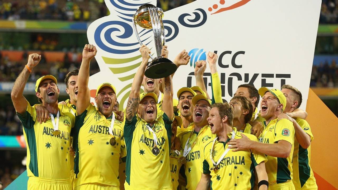A jubilant Australia team after lifting the World Cup in 2015&nbsp;&nbsp;&bull;&nbsp;&nbsp;Cameron Spencer/Getty Images