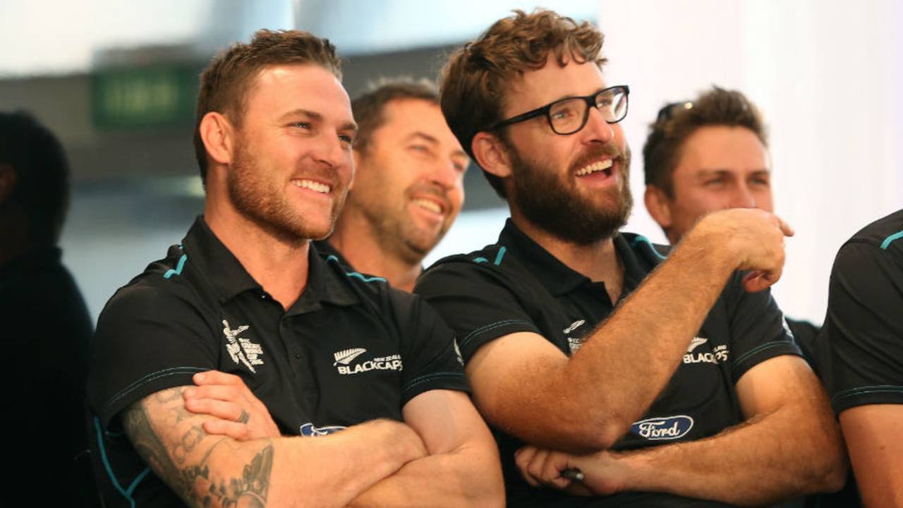 Brendon McCullum and Daniel Vettori at a function organised for the returning players, Auckland, March 31, 2015