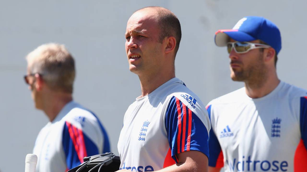 Jonathan Trott prepares to bat in the nets during a training session, St Kitts, April 5, 2015