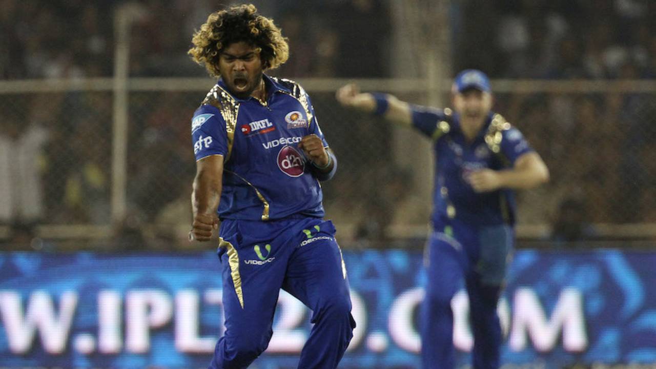 Lasith Malinga doesn't hold his emotions back after dismissing Deepak Hooda, Rajasthan Royals v Mumbai Indians, IPL 2015, Ahmedabad, April 14, 2015