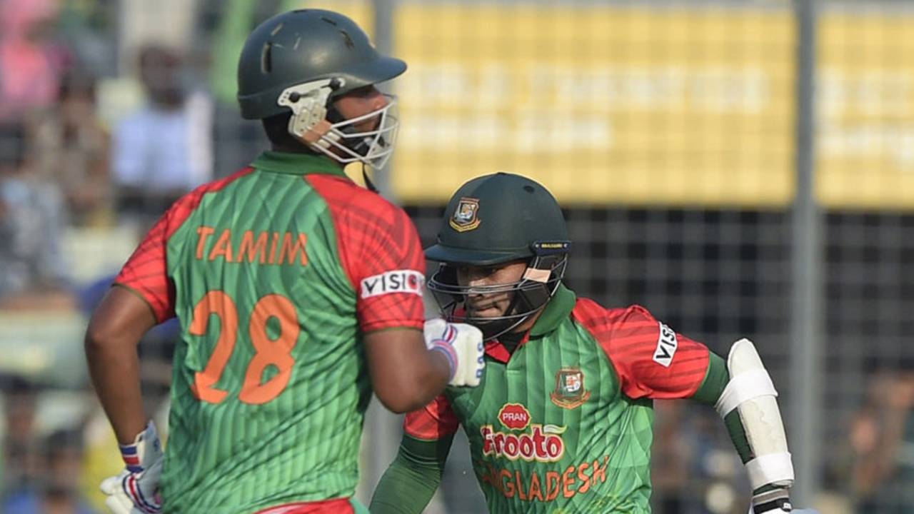 Mushfiqur Rahim and Tamim Iqbal added a record 178 runs for the third wicket, Bangladesh v Pakistan, 1st ODI, Mirpur, April 17, 2015