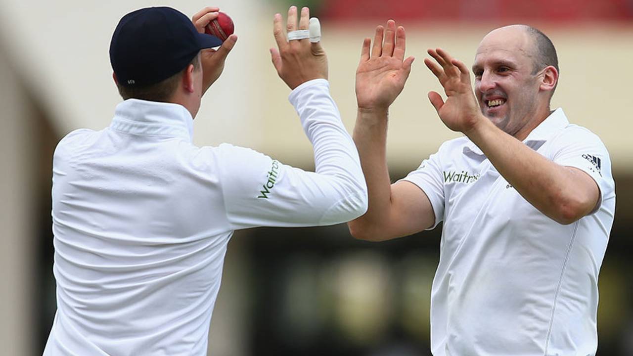 James Tredwell and Gary Ballance combined the opening wicket on day five, West Indies v England, 1st Test, North Sound, 5th day, April 17, 2015