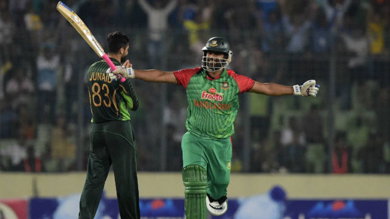 Tamim Iqbal is ecstatic after the historic win, Bangladesh v Pakistan, 2nd ODI, Mirpur, April 19, 2015