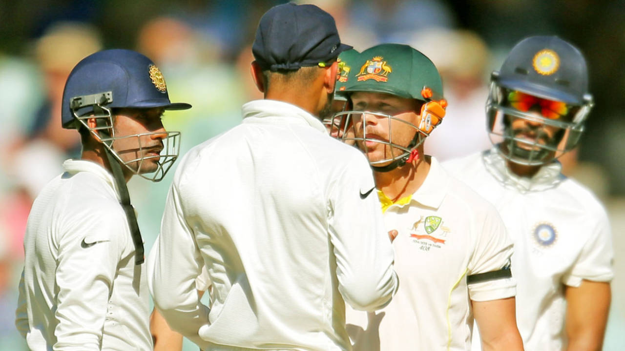Virat Kohli and David Warner exchange words, Australia v India, 1st Test, Adelaide, 4th day, December 12, 2014
