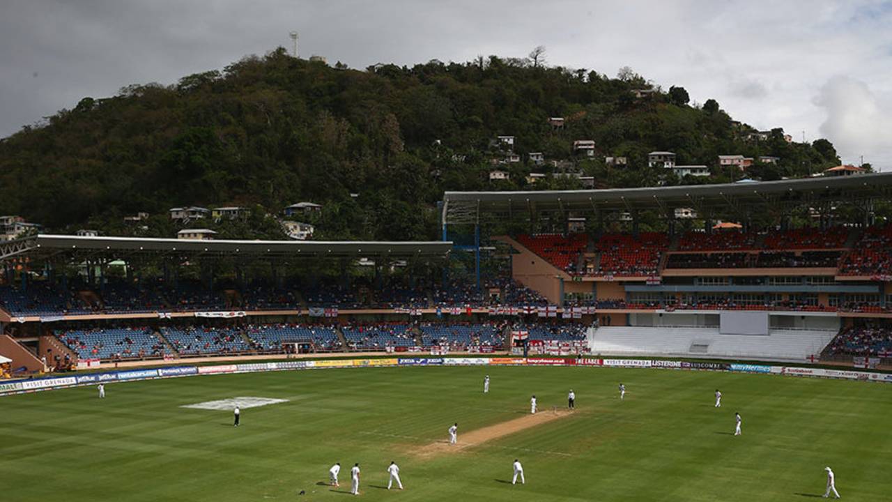 The National Stadium in Grenada remained cloudy for the first half of the day, West Indies v England, 2nd Test, St George's, 2nd day, April 22, 2015