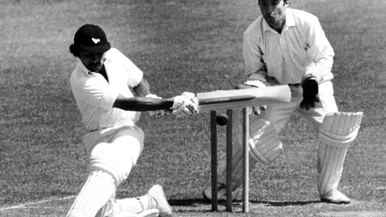 Gehan Mendis attempts a sweep, Middlesex v Sussex, Lord's, May 29, 1978 